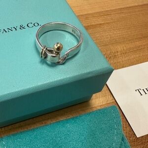 VTG Tiffany & Co. Hook & Eye sterling silver ring 925 w/18k gold accents, SZ 9.